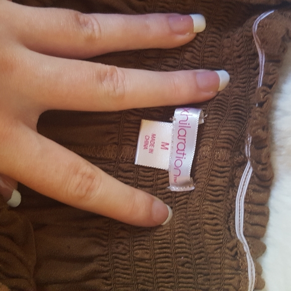 SOLD High Waisted Chocolate Tiny Pom Shorts - Picture 2 of 2